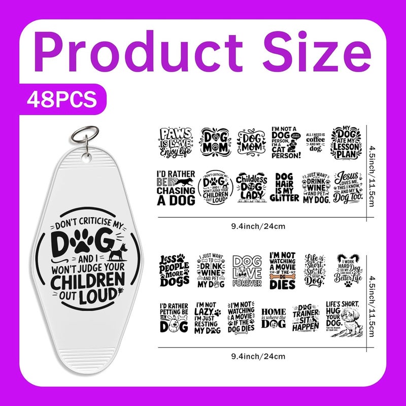 CHNVICK 48PCS UV DTF Keychain Transfer, Dog Proverbs UV DTF wrap with Bright Colors and Beautiful Design for Keychain, Laptop, Greeting Card Decoration - Image 2